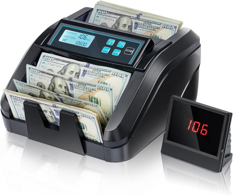 MUNBYN IMC51 Money Counter Machine Count Value, Add+Batch/Add+ Value Mode Bill Counter, UV/MG/IR/MT Detection, USD only Cash Counter,1100 Bills/min, Money Counting Machine with LCD Display (Black) - Image 1